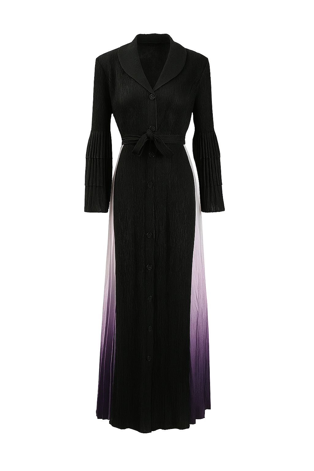 Elegant Ombre Black to Purple Pleated Maxi Dress