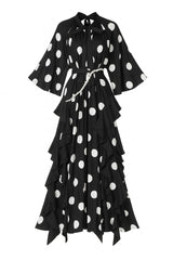 Vintage-Inspired Yellow Polka Dot Ruffle Maxi Dress
