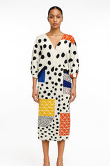Chic Patchwork Polka Dot Midi Dress