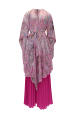 Abstract Pink Watercolor Pleated Kimono Dress