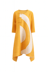 Golden Yellow Asymmetric Pleated Midi Dress