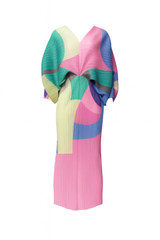 Pastel Geometry Pleated Batwing Maxi Dress