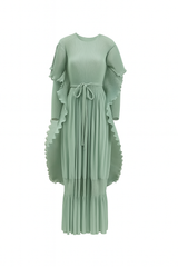 Ruffle Sleeve Pleated Midi Dress