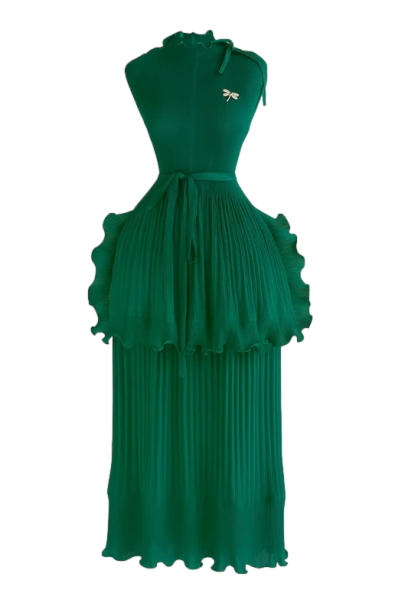 Emerald Sleeveless Pleated Dress