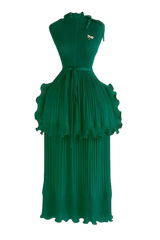 Emerald Sleeveless Pleated Dress