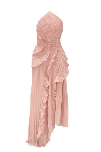 Blush One-Shoulder Pleated Gown