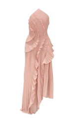 Blush One-Shoulder Pleated Gown
