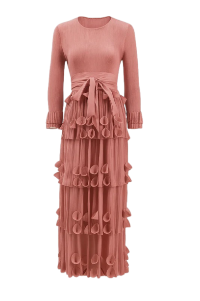 Elegant Rosewood Pleated Maxi Dress