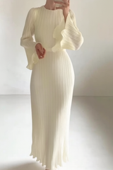Elegant Ivory Pleated Maxi Dress