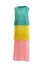 Colorblock Metallic Pleated Maxi Dress