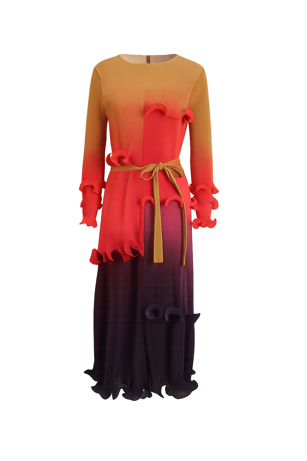 Ombre Sunset Ruffle Pleated Dress