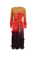 Ombre Sunset Ruffle Pleated Dress