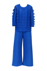 Elegant Wide-Leg Pants and Textured Floral Appliqué Top Set