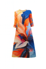 Vibrant Abstract Floral Pleated Midi Dress