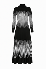 Monochrome Illusion Pleated Knit Dress