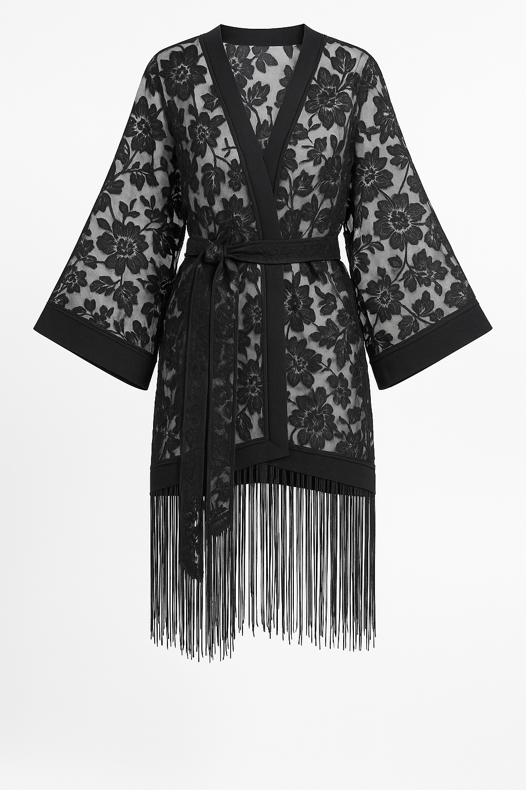 Chic Black Lace Kaftan Mini Dress