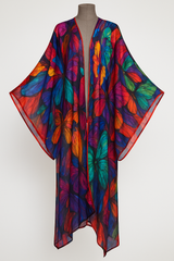 Elegant Butterfly Wing Print Flowing Duster Kimono Dress