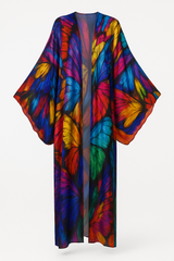 Elegant Butterfly Wing Print Flowing Duster Kimono Dress
