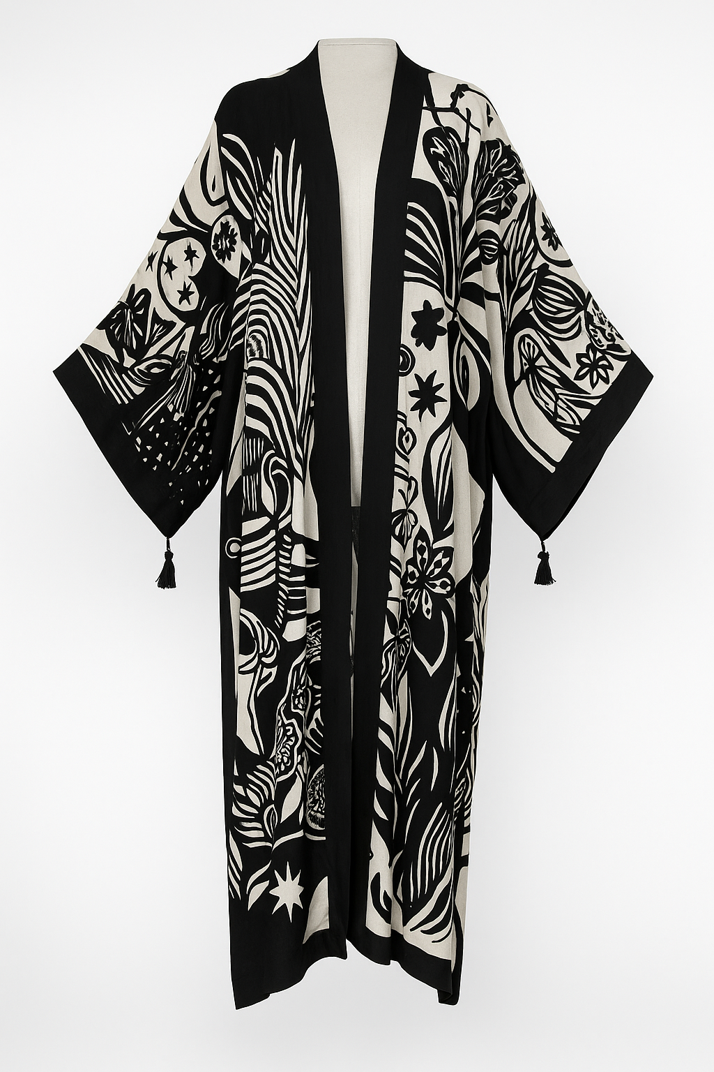 Black and White Artistic Pattern Longline Kimono
