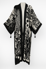 Black and White Artistic Pattern Longline Kimono