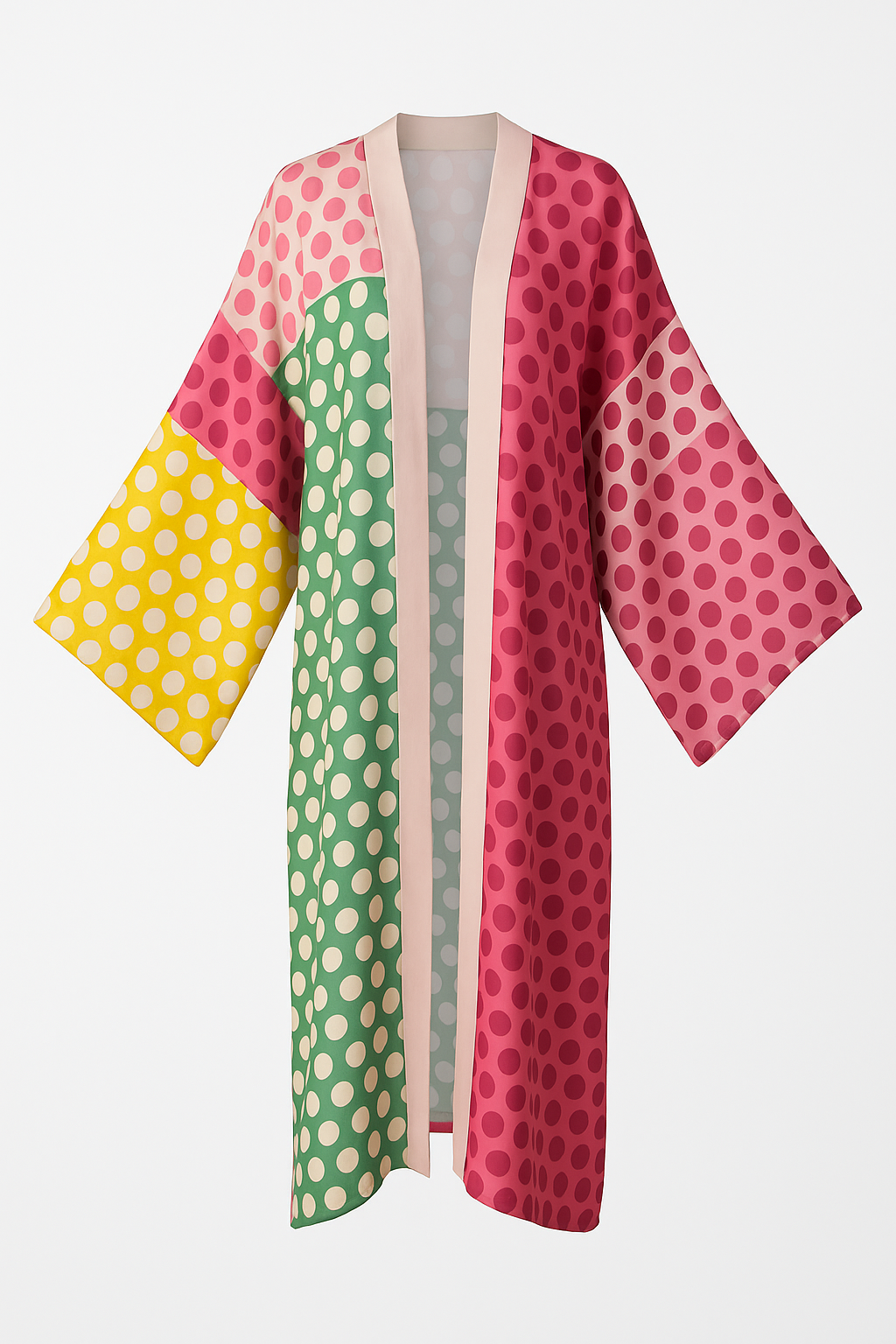 Playful Multi-Color Dot Print Longline Kimono