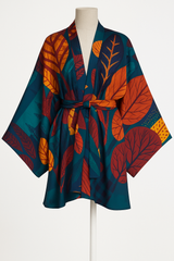 Abstract Tree and Leaf Print Kimono Dress