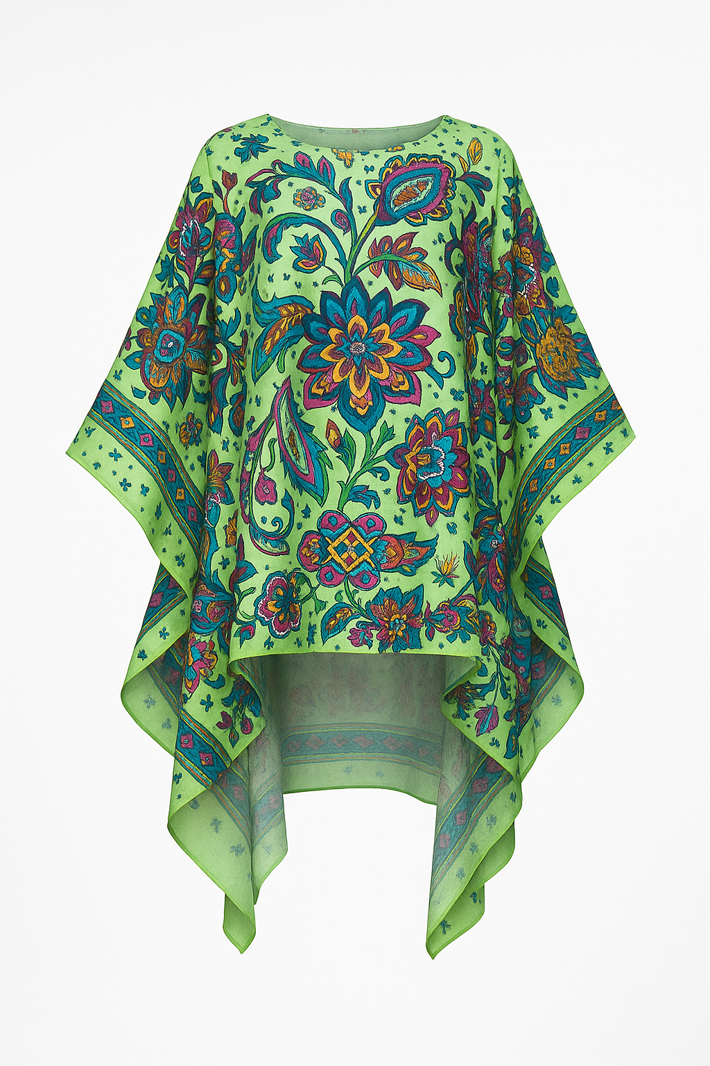 Bohemian Bright Green Paisley Tunic Kaftan Dress