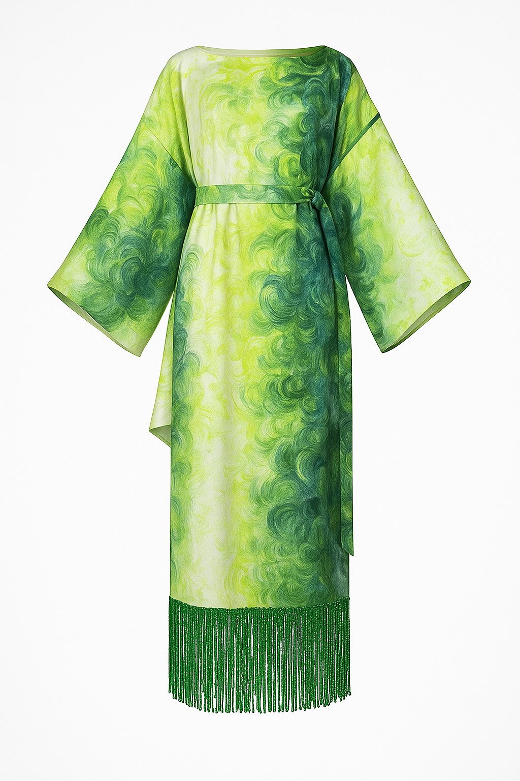 Green Floral Print Kaftan Maxi Dress