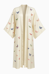 Delicate Butterfly Print Flowing Kimono Dress