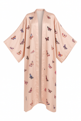 Delicate Butterfly Print Flowing Kimono Dress