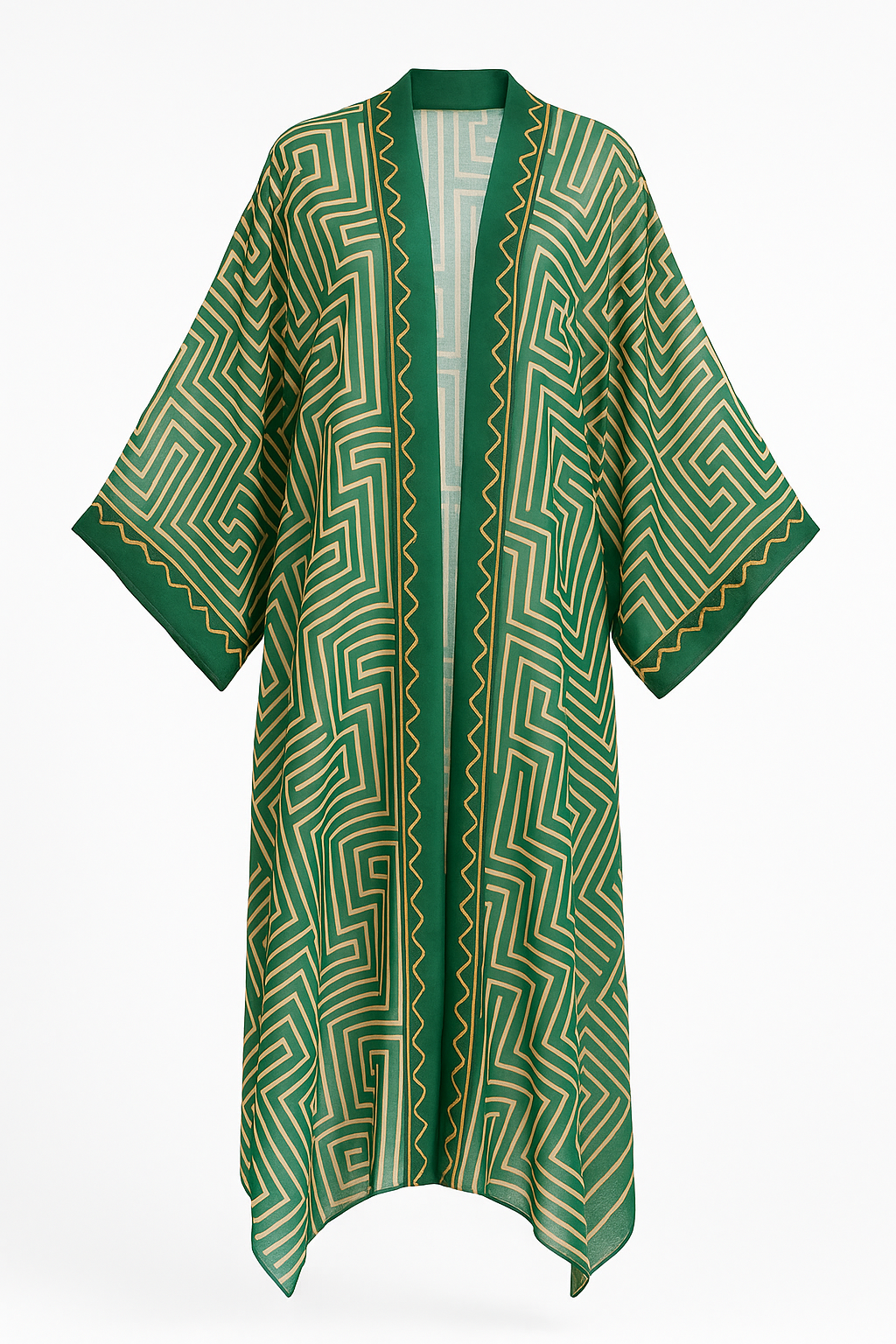Geometric Maze Print Flowing Kimono Dress
