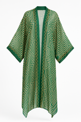 Geometric Maze Print Flowing Kimono Dress