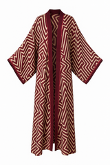 Geometric Maze Print Flowing Kimono Dress