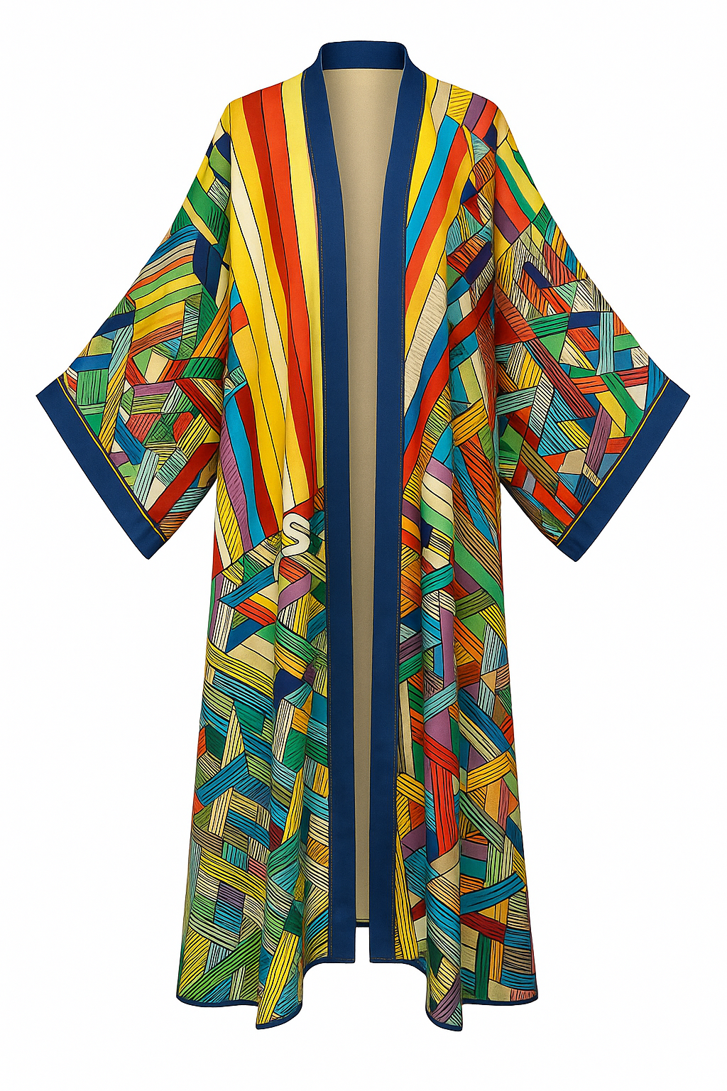 Abstract Cityscape Print Flowing Kimono Dress
