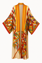 Abstract Cityscape Print Flowing Kimono Dress