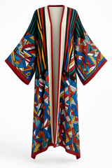 Abstract Cityscape Print Flowing Kimono Dress