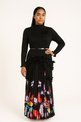 Elegant Black High-Neck Ruffle Dress