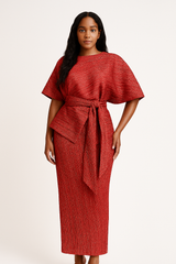 Asymmetric Pleated Kaftan Dress