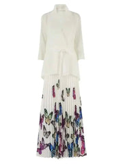 Colorful Butterfly Print and Waist Tie Dress