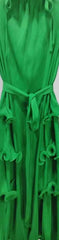 High‑Neck Pleated Tiered Midi Dress