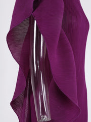 Elegant Plum Asymmetric Pleated Gown