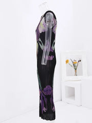 Midnight Bloom Pleated Bodycon Dress