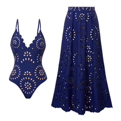 Intricate Cutout Design Swimsuit with Scalloped Trim