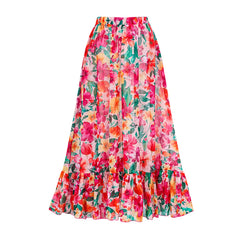 Vibrant Floral Print Swimsuit with Ruffle Details