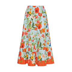 Summer Garden Print Off-the-Shoulder Swimsuit with Flowing Floral Maxi Skirt