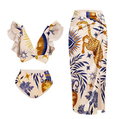 Bohemian Abstract Pattern Swimsuit with Unique Wrap Detail