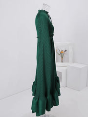 Emerald Green Pleated A-Line Dress