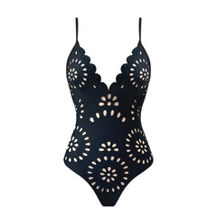 Intricate Cutout Design Swimsuit with Scalloped Trim