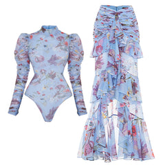 Feminine Ruffle Detail Floral Swimwear