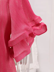 Fuchsia Pleated Bodycon Midi Dress